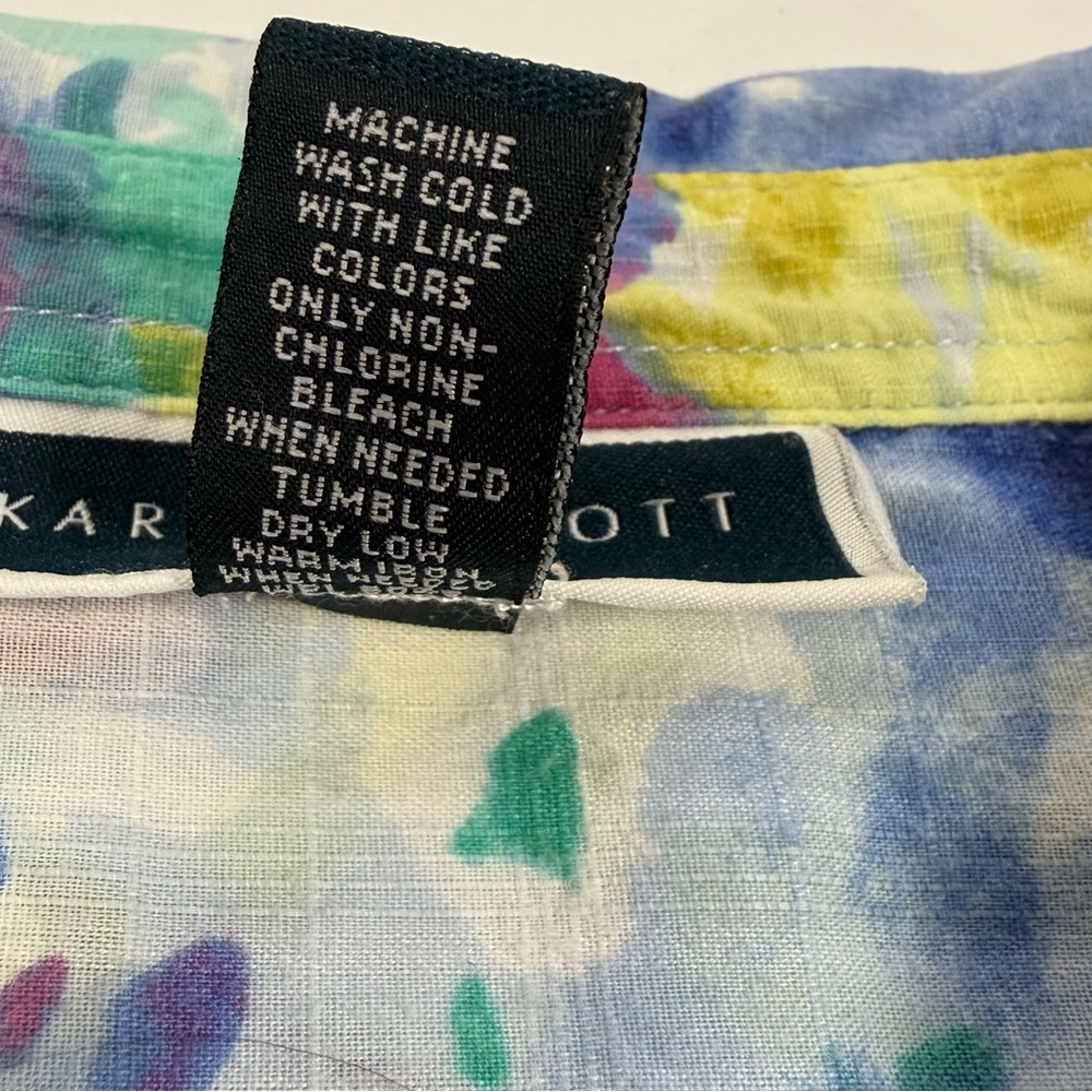 Watercolor Floral Karen Scott Petite Cotton Button Front Top Size LP Large Petit - Picture 8 of 8